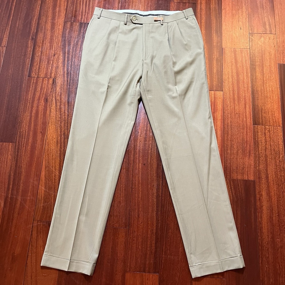 Lauren Ralph Lauren Pant Mens 36x34 Tan High Performance Wool Pleated Stretch